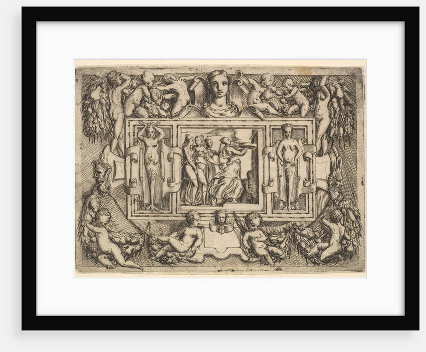 The Cumeaean sibyl walking to the right and carrying a tray, followed by three wome…, ca. 1540-80 by Battista del Moro