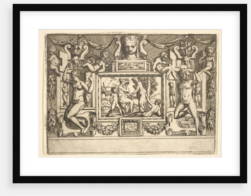 Young woman drinking from a bowl, an old woman standing in front of her, set within…, ca. 1540-80 by Battista del Moro