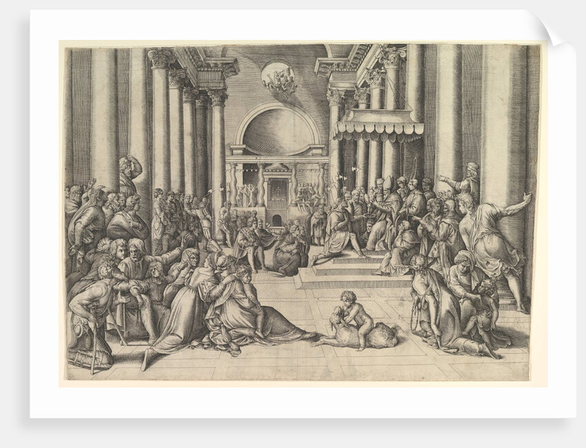 Constantine Presenting the City of Rome to the Holy See, at right, many spectators …, ca. 1530-61 by Battista Franco Veneziano
