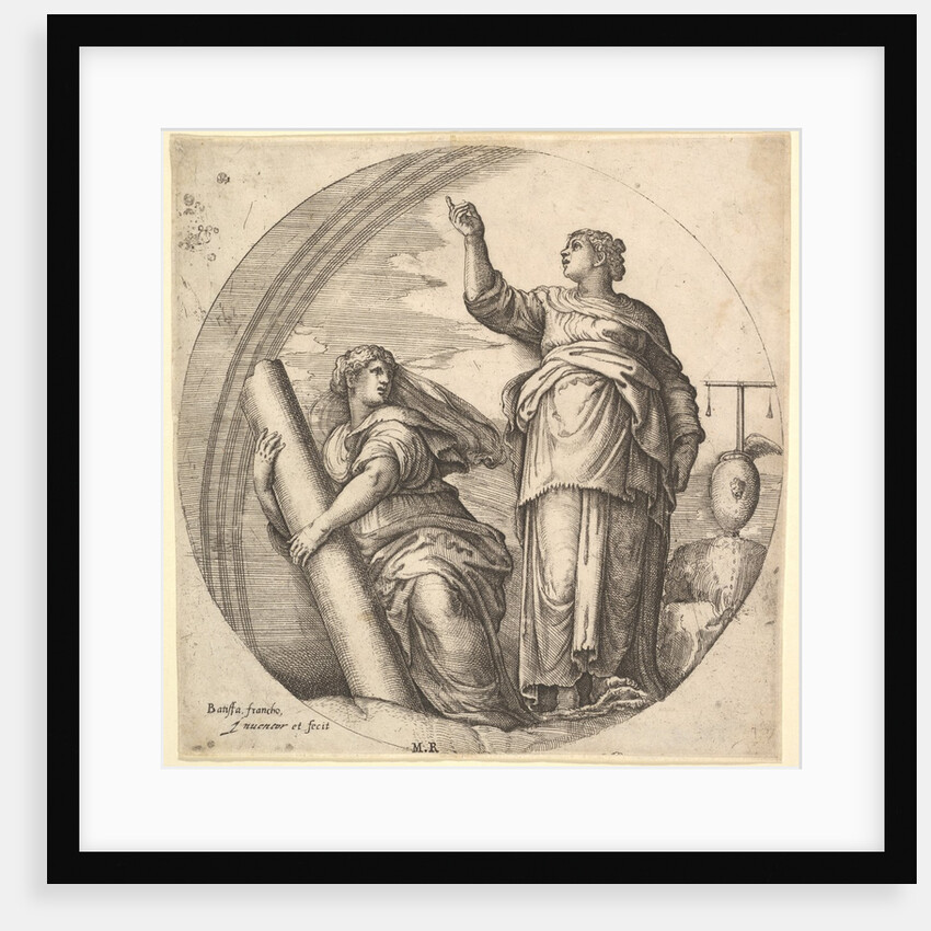 Fortitude and Justice, an allegorical composition in round format, with Fortitude g…, ca. 1530-61 by Battista Franco Veneziano