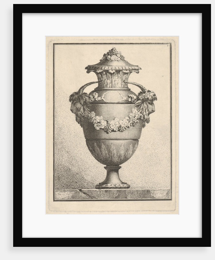 Design for a covered vase with two goat heads and a garland, 1764 by Bossi