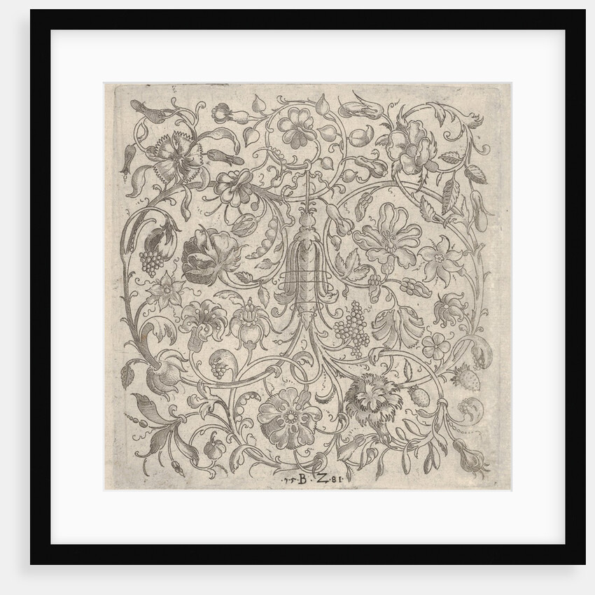 Square Panel with Vegetal Scrollwork, Flowers and Fruits, 1581 by Bernhard Zan