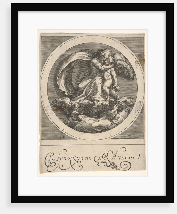 Jupiter, seated above two eagles and embracing Cupid, a round composition from a serie…, ca. 1590 by Cherubino Alberti