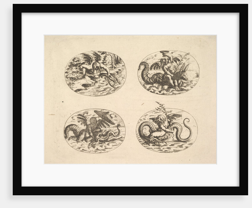 Putti with Sea Monsters, plates from the Neue Grotessken Buch, 1610 by Christoph Jamnitzer