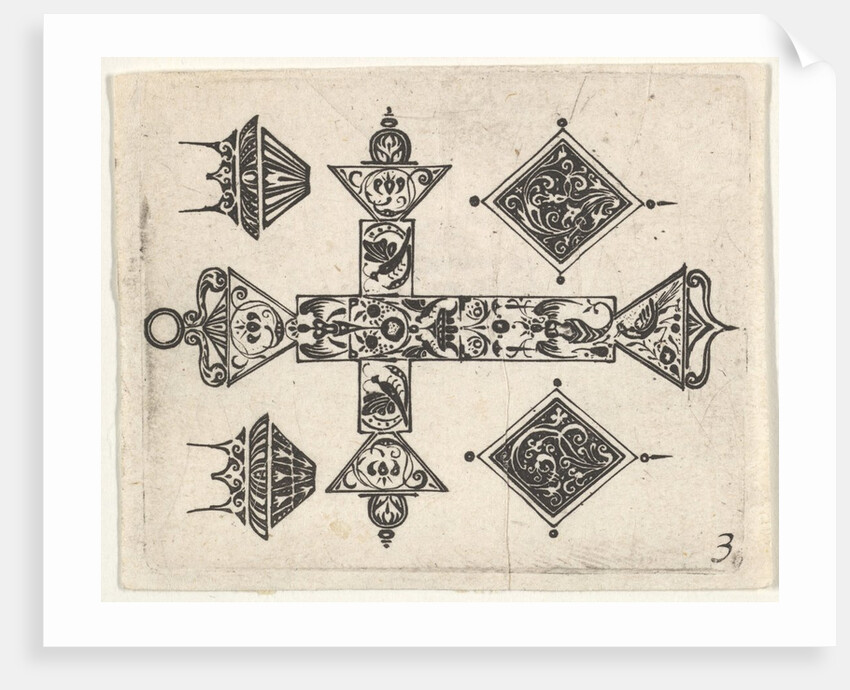 Blackwork Print with a Latin Cross and Four Motifs, ca. 1620 by Claes Jansz Visscher