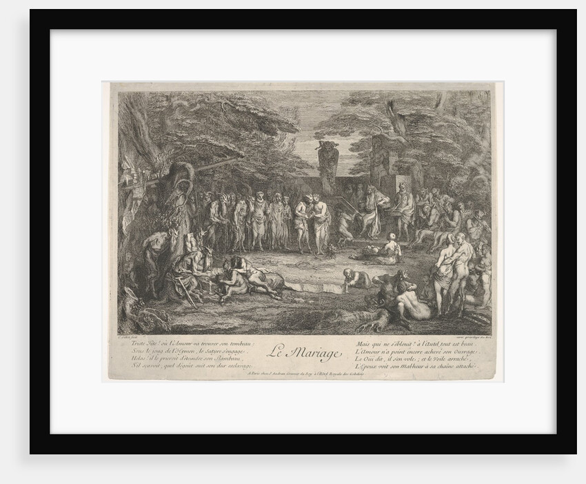 The Marriage: in a forest, an old satyr marries the betrothed in cen…, ca. 1700-1720 by Claude Gillot