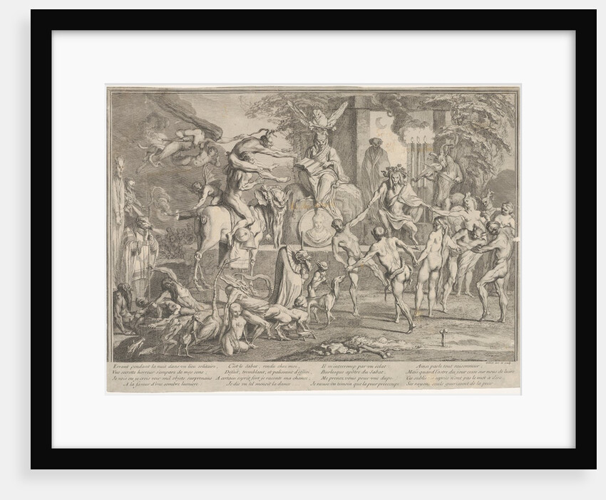 Witches' Sabbath, within a nocturnal landscape, a necromancer seated at top cente…, ca. 1700-1720 by Claude Gillot