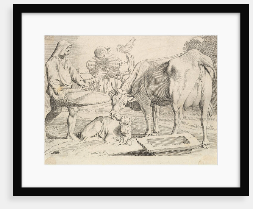 Country Scene with a Peasant, Cow and Calf by Claude Mellan