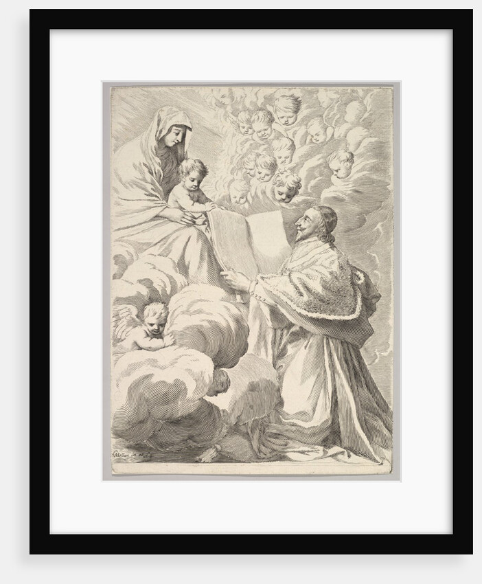 Cardinal Richelieu, Kneeling, Presents His Book to the Virgin and Child, ca. 1646 by Claude Mellan
