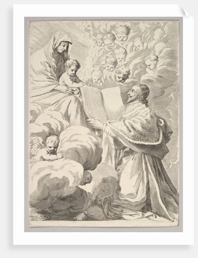 Cardinal Richelieu, Kneeling, Presents His Book to the Virgin and Child, ca. 1646 by Claude Mellan