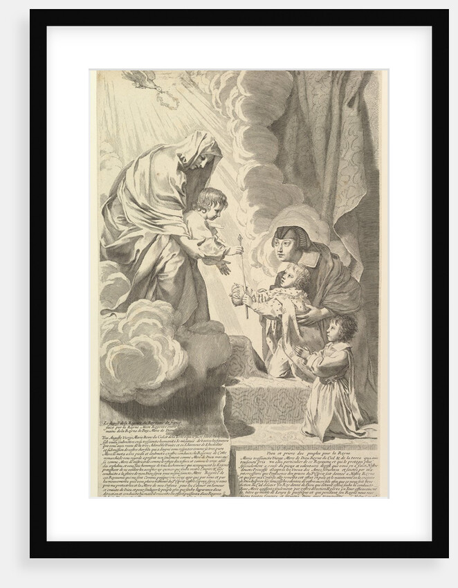 Anne of Austria with the Young Louis XIV and Monsieur before the Virgin and Chil by Claude Mellan