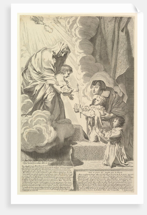 Anne of Austria with the Young Louis XIV and Monsieur before the Virgin and Chil by Claude Mellan