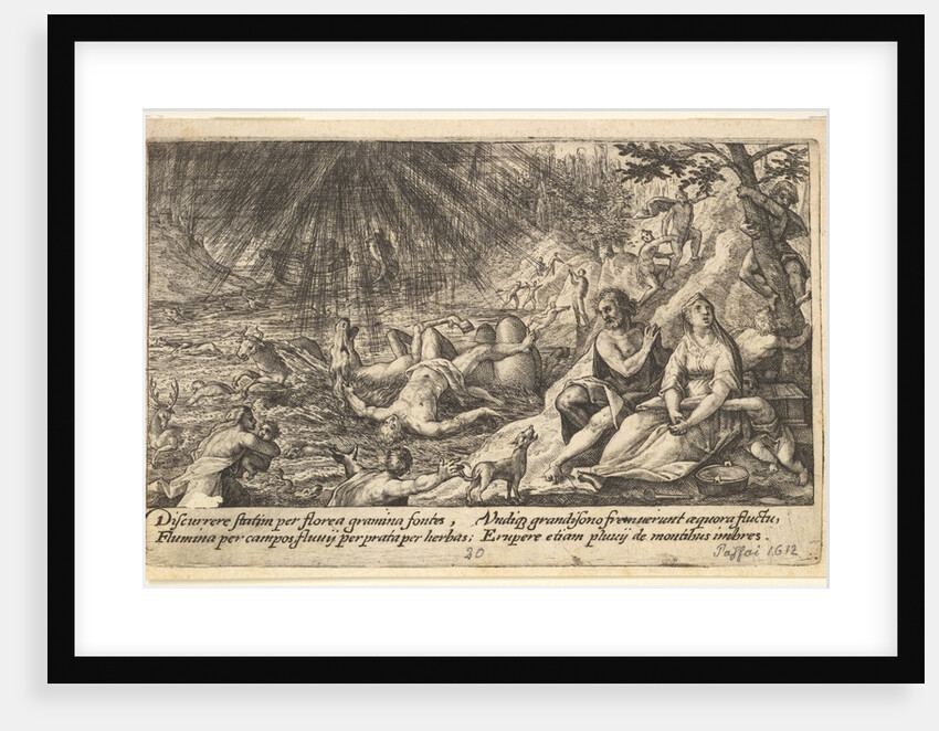 The beginning of the Flood: men and women climb to higher ground at right, water overtakin…, 1612 by Crispijn de Passe I