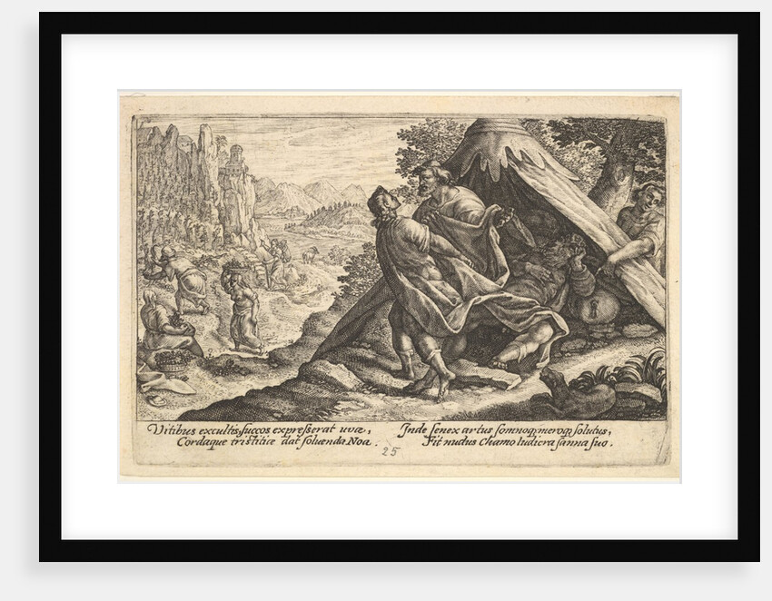 Drunkenness of Noah: Shem and Japheth cover the naked body of Noah, who lies in a tent, a …, 1612 by Crispijn de Passe I