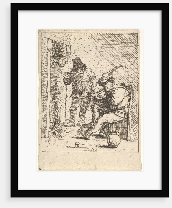 Two male peasants holding pipes before a fireplace, one seated with the pipe held…, After 1625-90 by Unknown