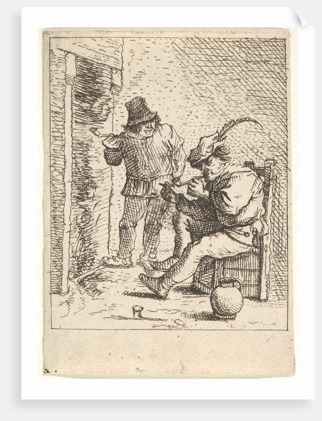Two male peasants holding pipes before a fireplace, one seated with the pipe held…, After 1625-90 by Unknown
