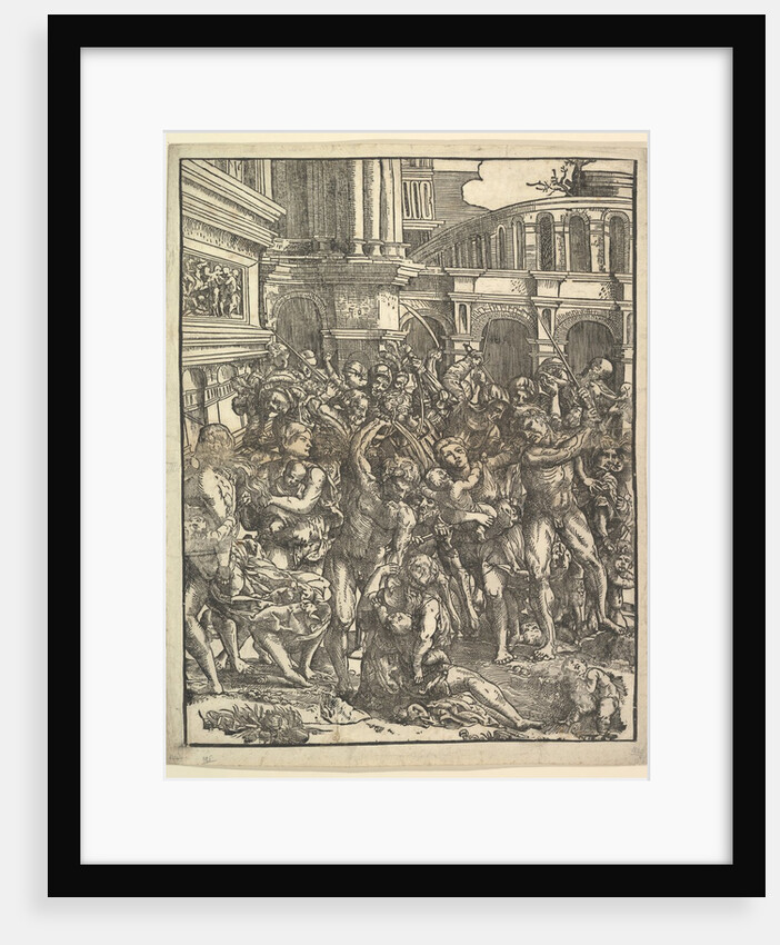 The Massacre of the Innocents with group of male figures attacking women and …, 1517 by Domenico Campagnola