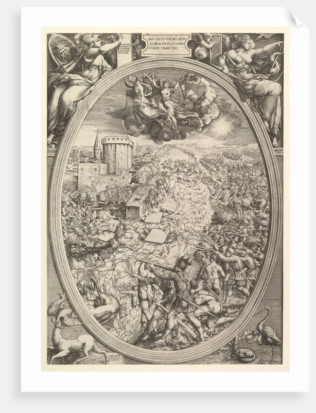 The Battle of Mühlberg with the army of Charles V crossing the Elbe River, 1551 by Enea Vico