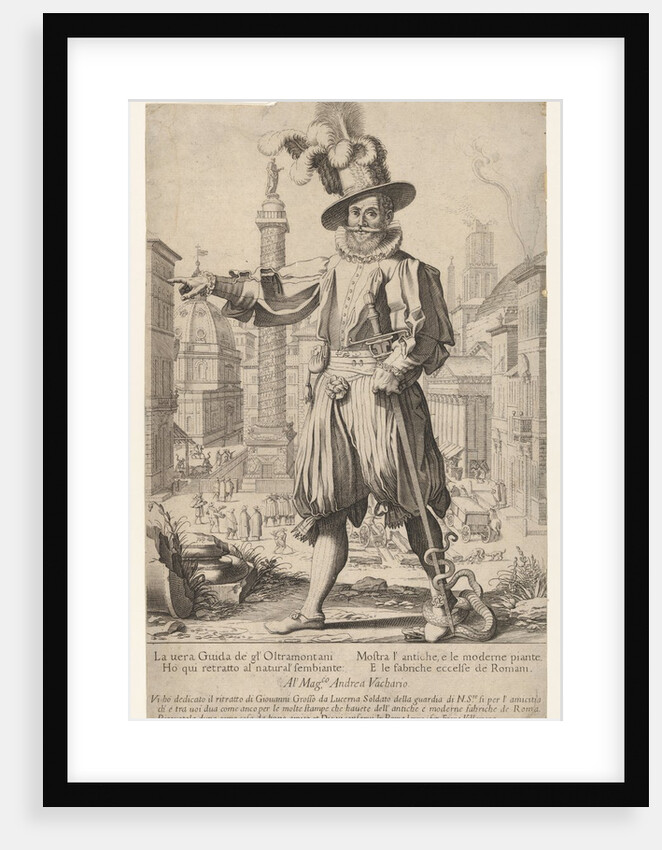 Giovanni Alto standing on the Quirinal Hill in Rome, with hi…, 1613 by Francesco Villamena