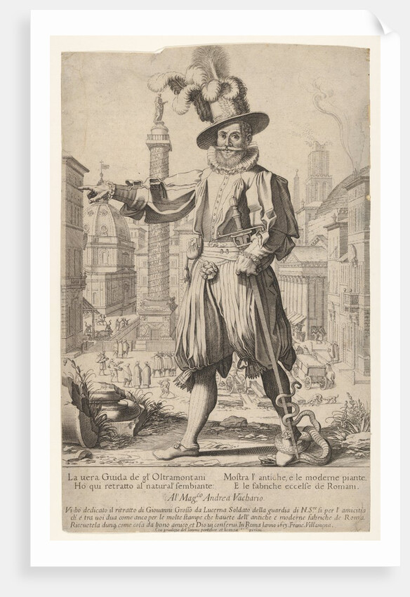 Giovanni Alto standing on the Quirinal Hill in Rome, with hi…, 1613 by Francesco Villamena