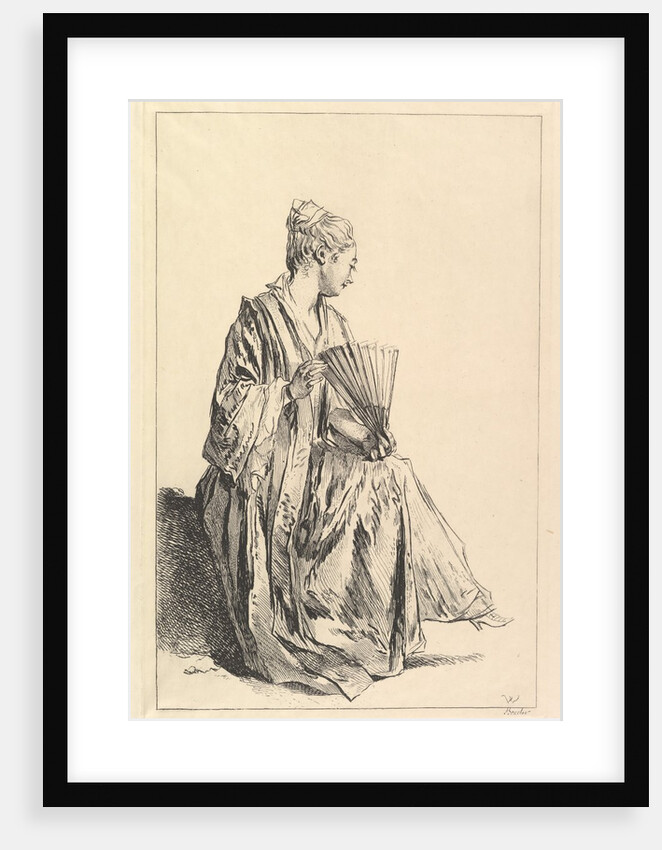 Femme assise, de profil à droite, jouant de l'eventail, 1720-70 by Francois Boucher