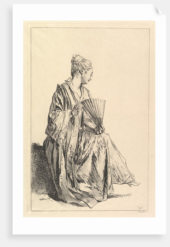 Femme assise, de profil à droite, jouant de l'eventail, 1720-70 by Francois Boucher