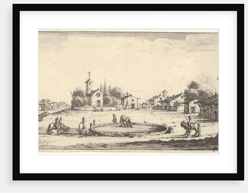 Plate 6: view of a village with a horse trough in center, horses and houses to either s…, 1636-61 by Francois Collignon