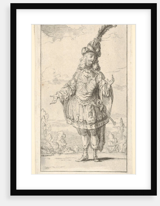 Habit d'Ixion: a man wearing a tonnelet with a sword in the belt, a turban with one la…, ca. 1721 by Francois Joullain