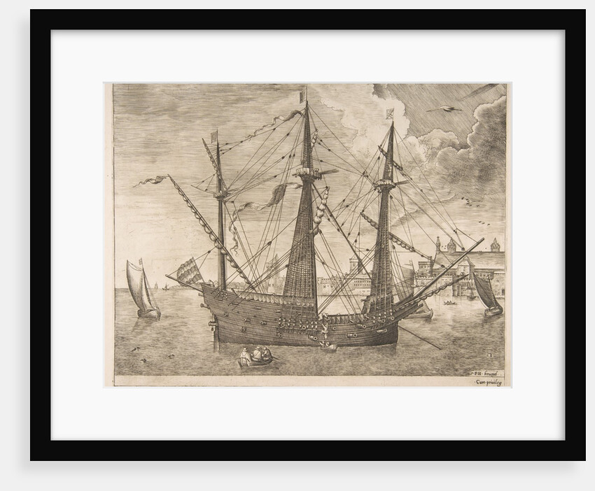 Armed Three-Master Anchored Near a City from The Sailing Vessels, ca. 1555-56 by Frans Huys