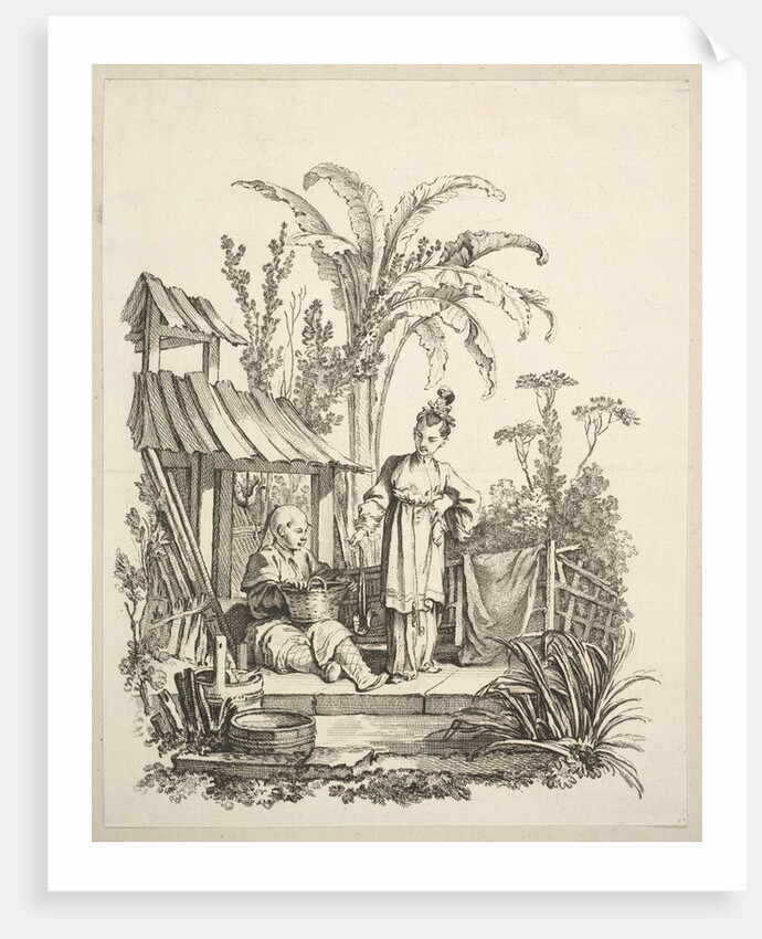 A Seated Chinese Man and a Woman Carrying a Fish, ca. 1742 by Gabriel Huquier