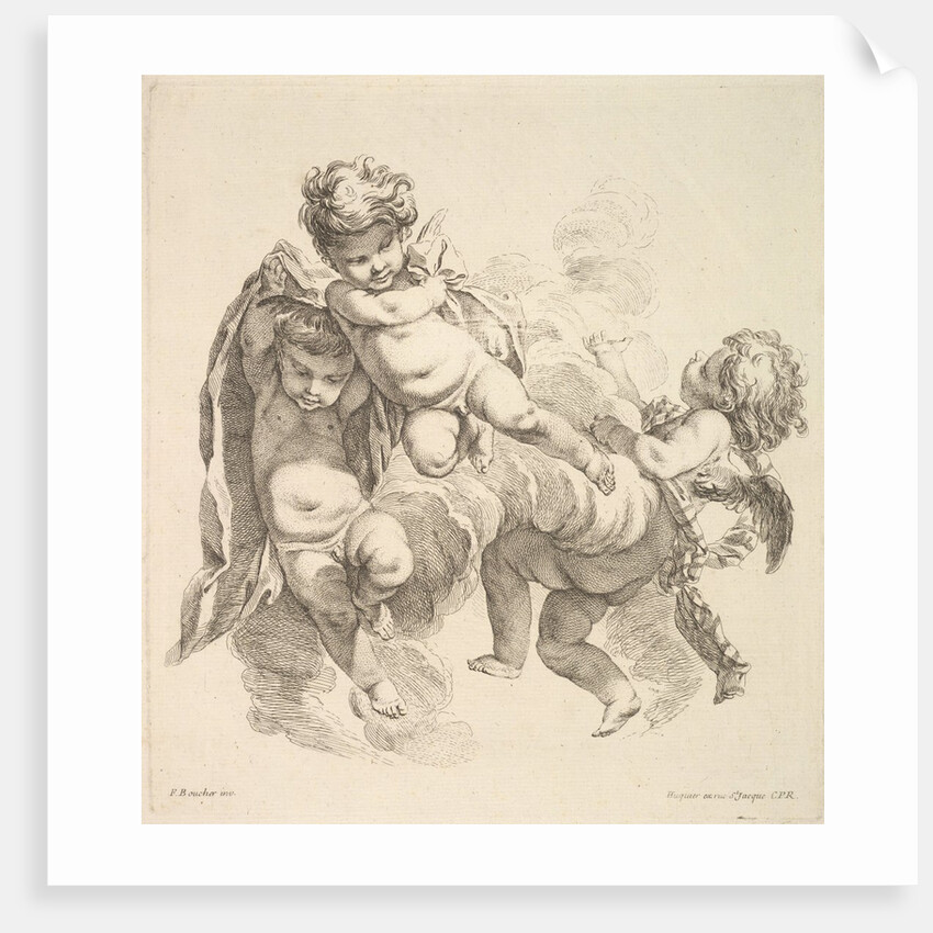 Three Children Among Clouds Carrying a Drapery, 1738-45 by Gabriel Huquier