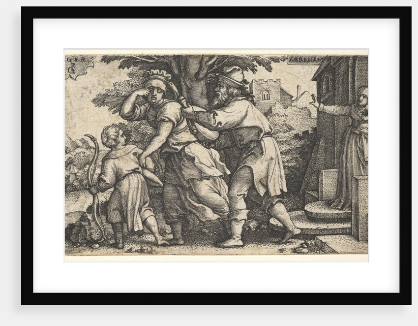 Abraham sending away Hagar and Ishmael: Abraham holds forth a vessel as Hagar and Ishm…, ca. 1543 by Georg Pencz