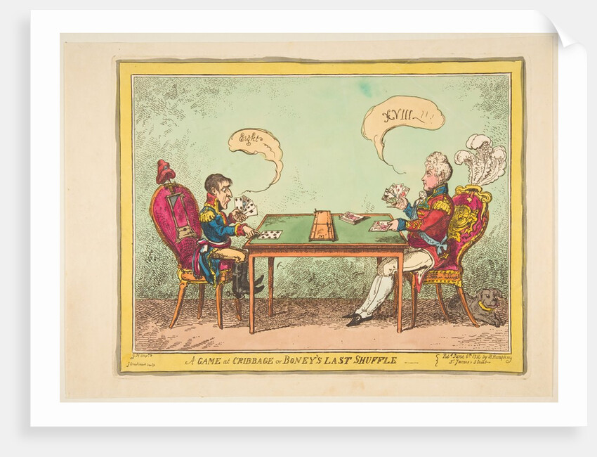 A Game of Cribbage or Boney's Last Shuffle, June 6, 1814 by George Cruikshank