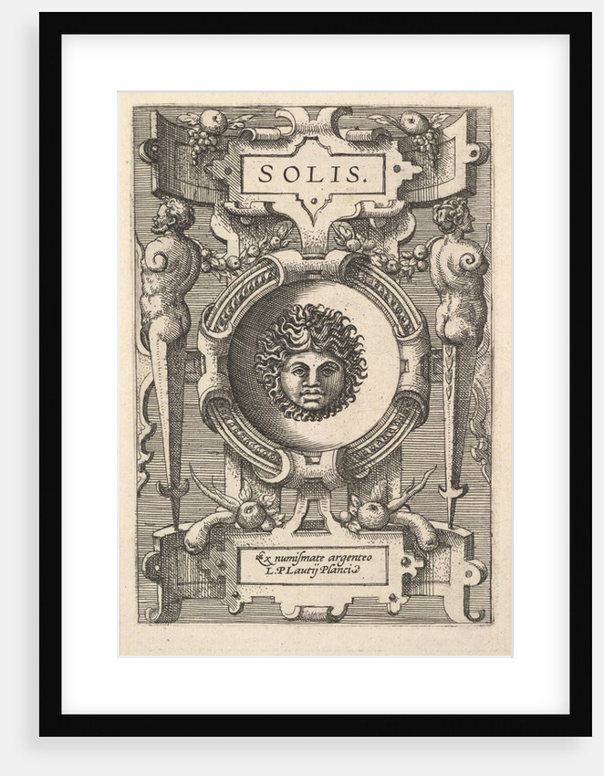 Bust of Sol surrounded by strapwork, from the series 'Deorum dearumque,' a set of images o…, 1573 by Gerard van Groeningen/Johannes van Doetecum I/Lucas van Doetecum