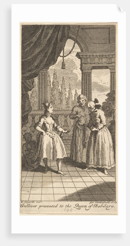Gulliver Presented to the Queen of Babilary, Frontispiece to 'The Travels of Mr. …, February 1730 by Gerard Vandergucht