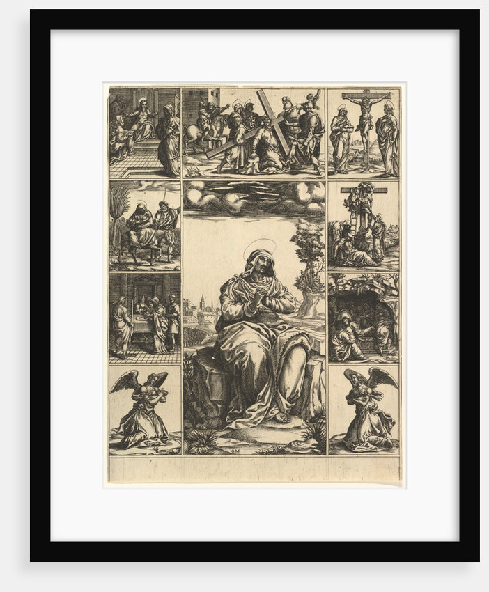 The Virgin of Sorrows; an image of the Virgin Mary surrounded by nine vignettes depict…, ca. 1575 by Giorgio Ghisi