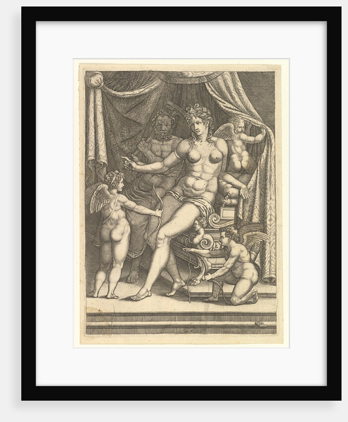 Venus and Vulcan Seated on a Bed and Three Putti, mid-1550s by Giorgio Ghisi