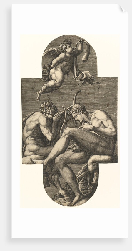 Apollo, Pan, and a putto blowing a horn, from a series of eight compositions after France…, 1560s by Giorgio Ghisi
