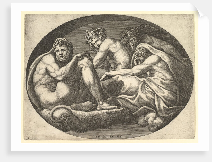 Hercules, Bacchus, Pan, and Saturn, from a series of eight compositions after Francesco P…, 1560s by Giorgio Ghisi