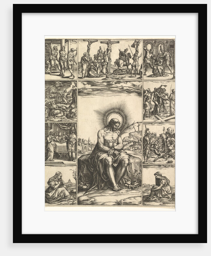 The Man of Sorrows; an image of Christ surrounded by nine vignettes depicting scenes of…, by 1575 by Giorgio Ghisi