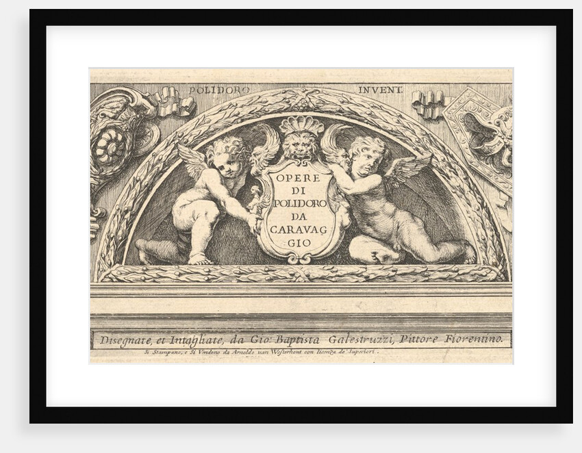 Titeplate to series of prints after Poloidoro, title on a shield supported by two putti, 1658 by Giovanni Battista Galestruzzi