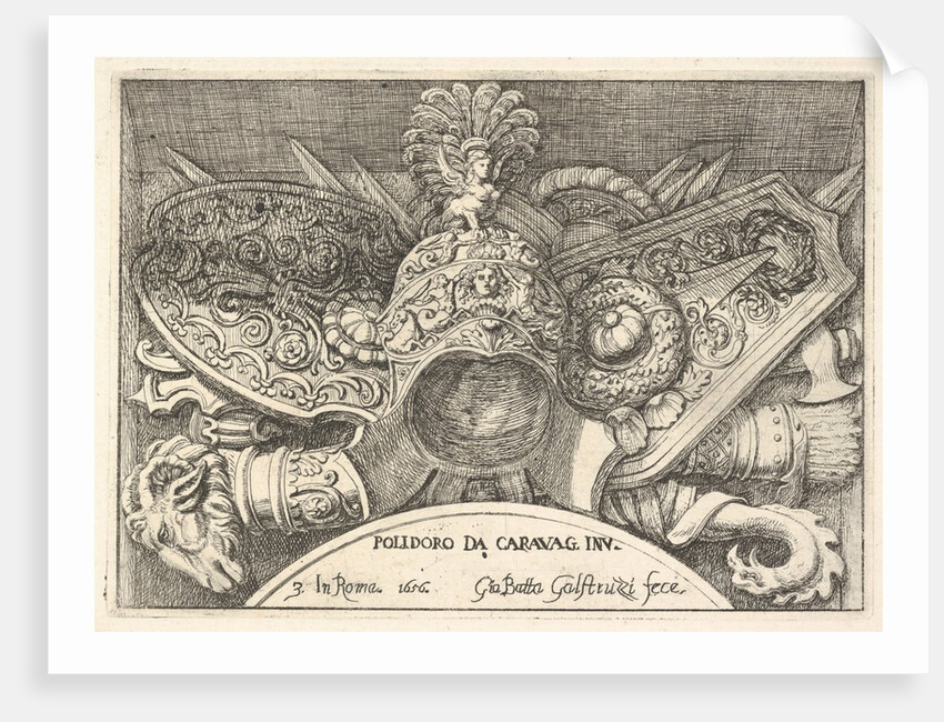 Plate 3: trophies of Roman arms from decorations above the windows on the second floor of …, 1656 by Giovanni Battista Galestruzzi