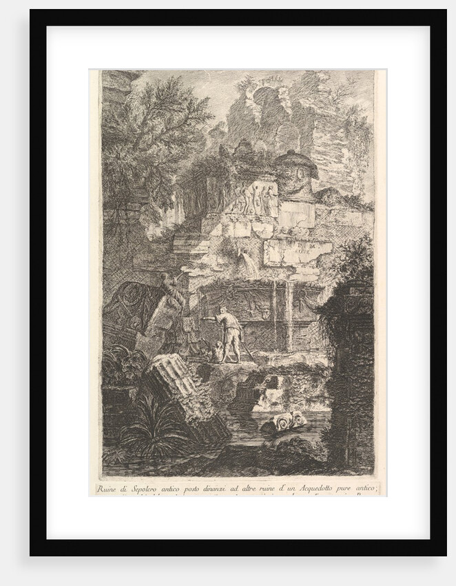 Ruins of an ancient tomb in front of ruins of an ancient aqueduc by Giovanni Battista Piranesi