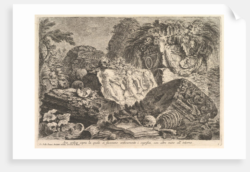 Ancient Altar on which sacrifices were performed in antiquity, surrounded by other rui…, ca. 1750 by Giovanni Battista Piranesi