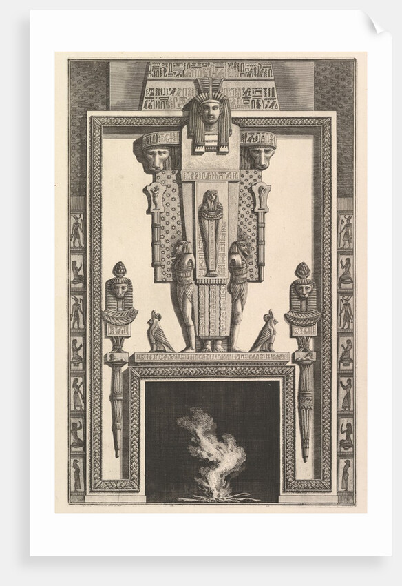 Chimneypiece in the Egyptian style: Mummy superimposed on a large caryatid above the linte…, 1769 by Giovanni Battista Piranesi