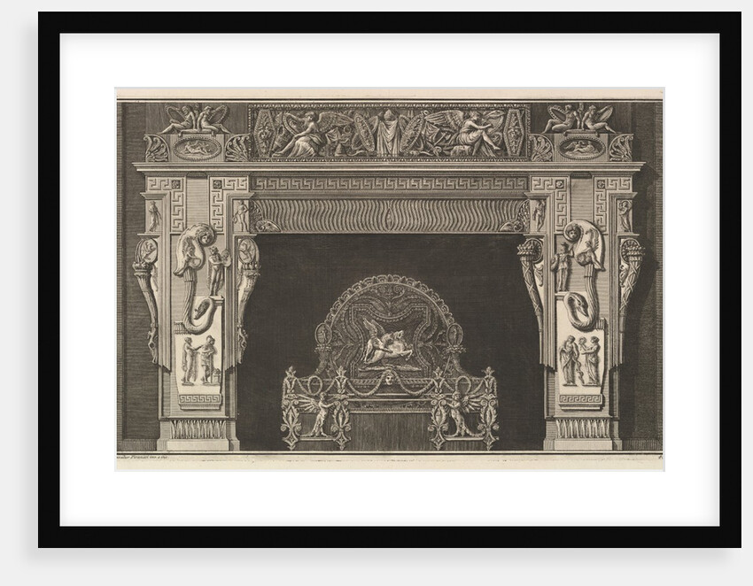 Chimneypiece: Frieze of trophies and winged Victories on the lintel, with cornucopias …, ca. 1769 by Giovanni Battista Piranesi