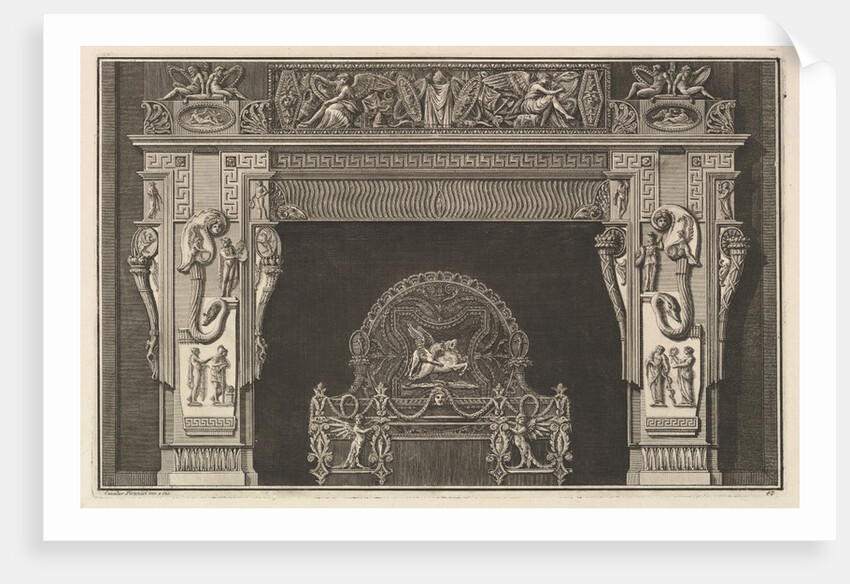 Chimneypiece: Frieze of trophies and winged Victories on the lintel, with cornucopias …, ca. 1769 by Giovanni Battista Piranesi
