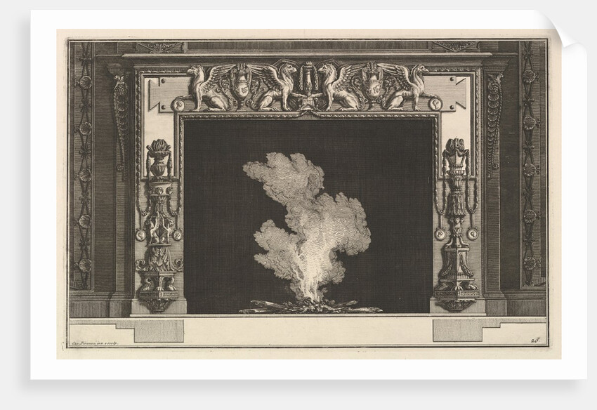 Chimneypiece: Affronted griffons on the lintel and candelabra on the jamb by Giovanni Battista Piranesi