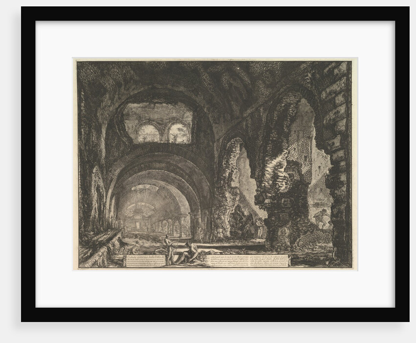 The so-called Villa of Maecenas at Tivoli. Interior with two figures in the opening of…, ca. 1764 by Giovanni Battista Piranesi