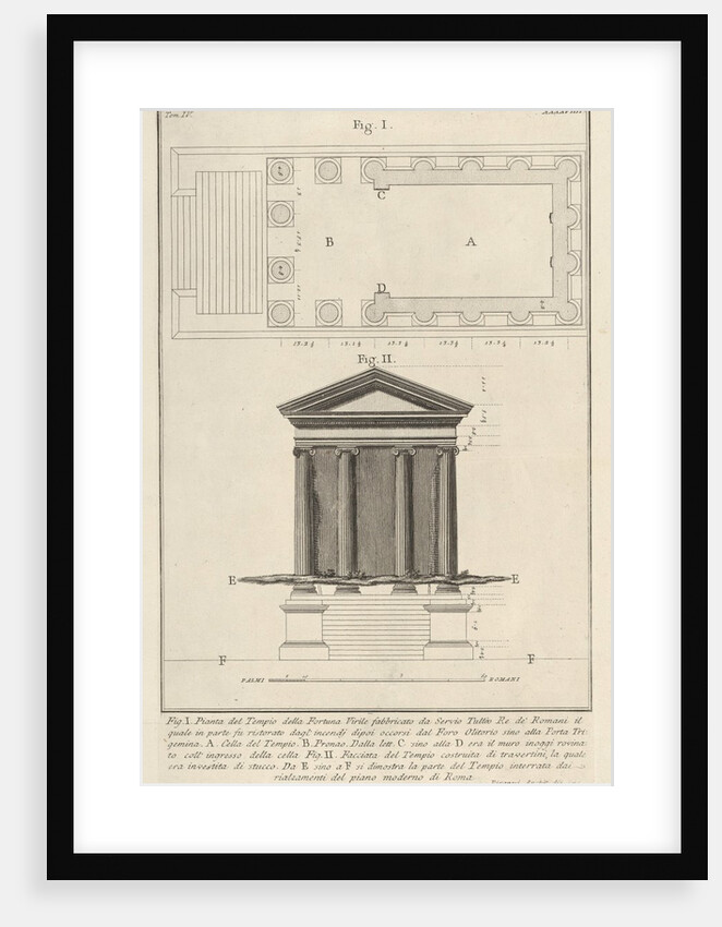 Plan and facade of the Temple of Fortuna Virilis, from the s…, 1756 by Giovanni Battista Piranesi